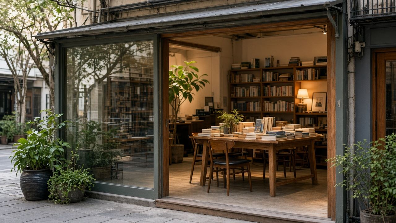 Independent bookstore workspace at Studio Echo Valley
